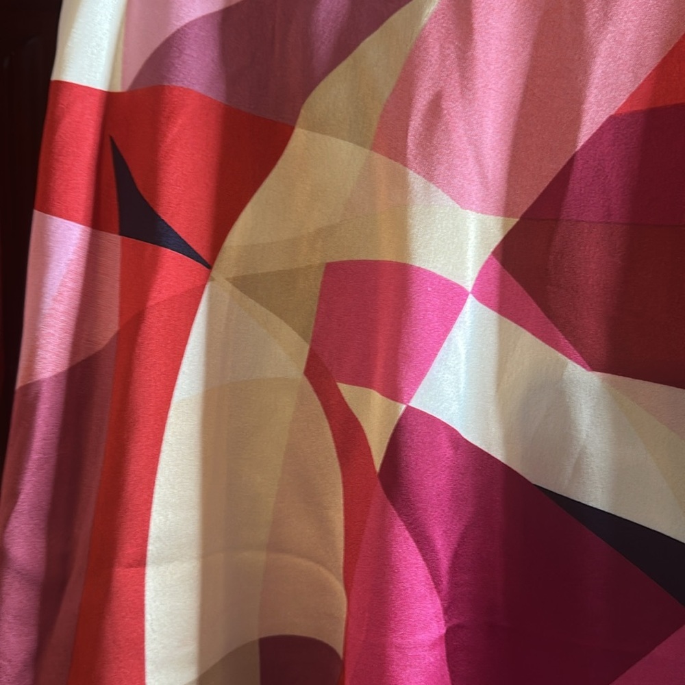 NEW Fate Puzzle Me Satin Long Sleeve Mini Geometric Pink and Red Dress Large - Picture 5 of 7